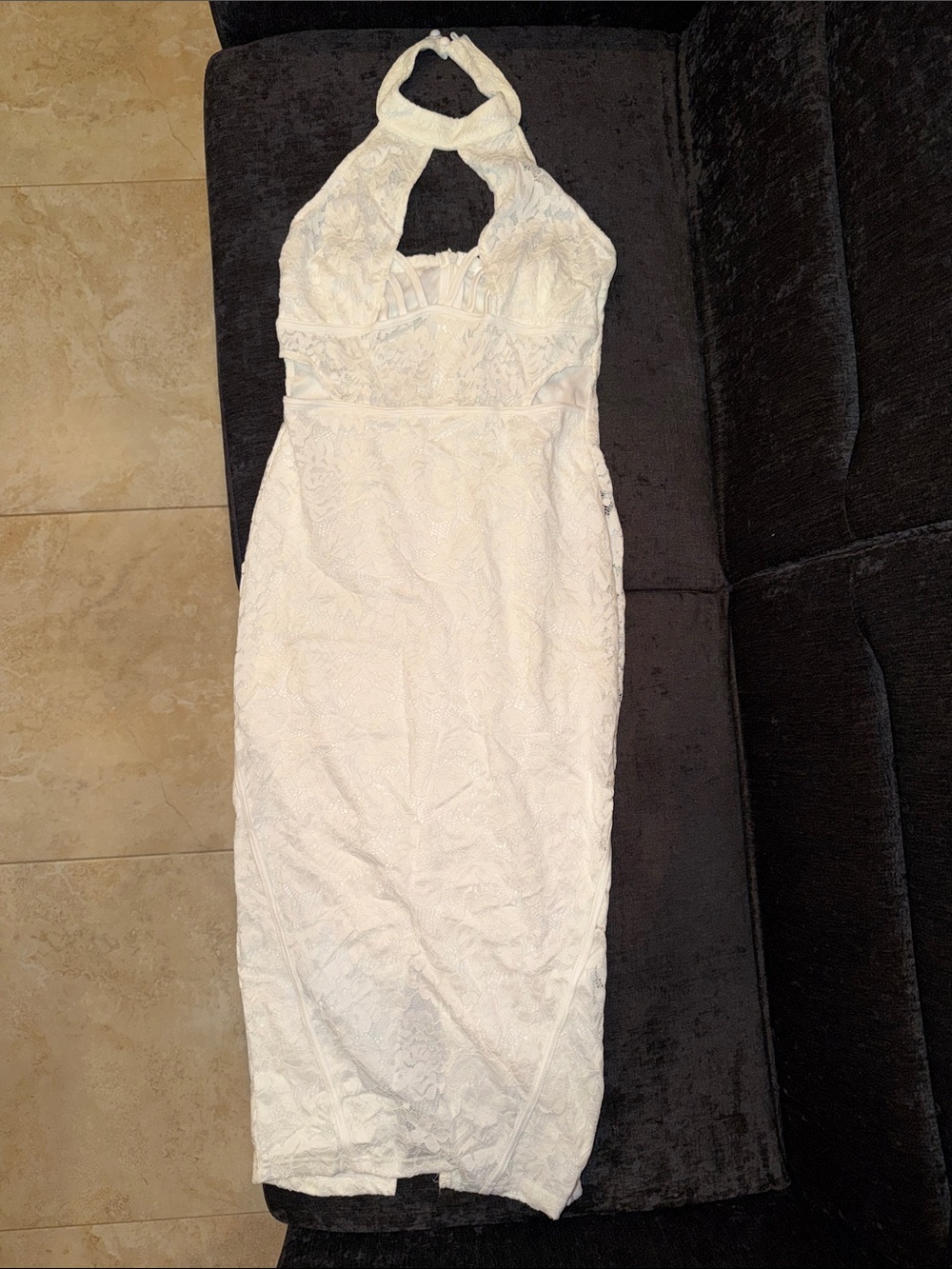 White Lace Halter Midi Dress